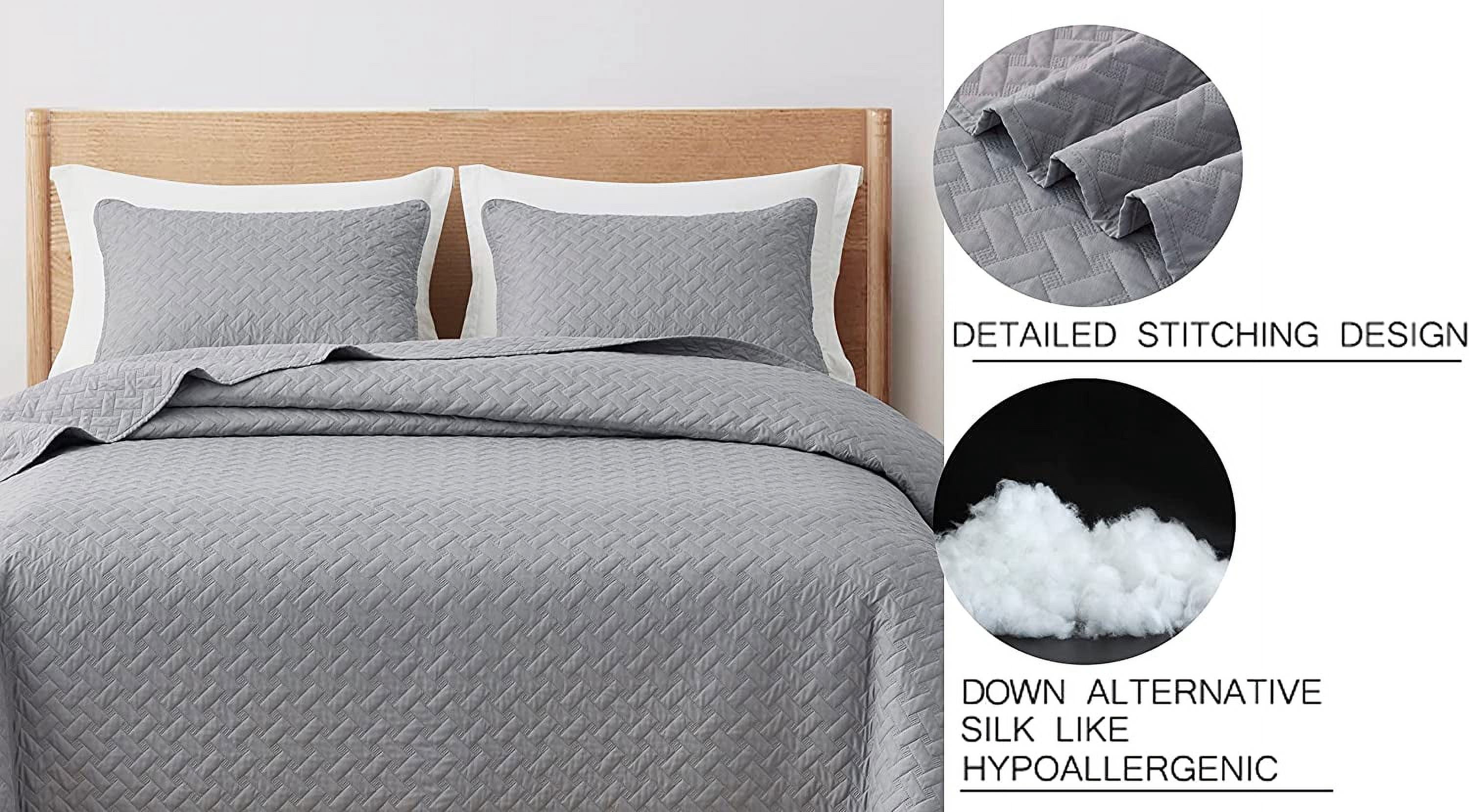 Chezmoi Collection Randall 3-Piece Soft Cooling Bamboo Fiber Quilt Bedspread Basketweave Quilted Coverlet Set (King, Light Gray)