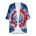 thumbnail image 4 of lcziwo Women's Plus Size Shawl with Sleeves 4th of July American Flag Print Kimonos Cardigan Casual 3/4 Sleeve Cover Up Chiffon Cardigans Summer Tops Multicolor L, 4 of 6