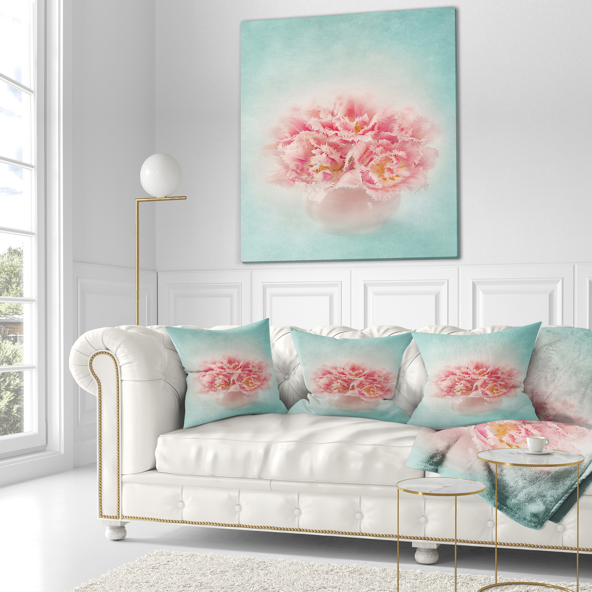 Designart Pink Tulips in Vase Photography - Floral Throw Pillow - 18x18
