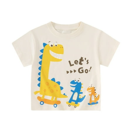 Ruiwill Toddler Boys Casual Tshirts Size 9-10 Years Short Sleeve Crew Neck Cartoon Dinosuar Print Tees Summer Boy T Shirts Beige