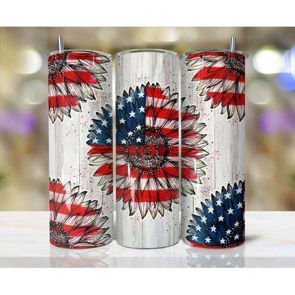 20oz Stainless Steel Tumbler with the Sunflower patriotic design