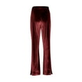 thumbnail image 5 of Women's Velvet Flare Pants, High Waist Drawstring Wide Leg Pants, Soft Casual Lounge Pants with Side Pockets for Daily Wear, Loungewear and Relaxed Outfits Wine XXL, 5 of 7