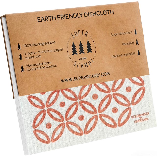 SUPERSCANDI 5 Pack Swedish Dish Cloths for Kitchen - 100% Biodegradable & Compostable | Washable Kitchen Cloths, Food-Safe & Without Plastic - Reusable Paper Towel for Any Surface | Artdeco Coral