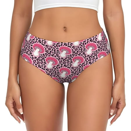 Womens Underwear - Pink Leopard Print Mushroom No Show Seamless Underwear for Women  Soft Stretch Womens Panties  Hipster Ladies Panties Bikini Underwear Briefs