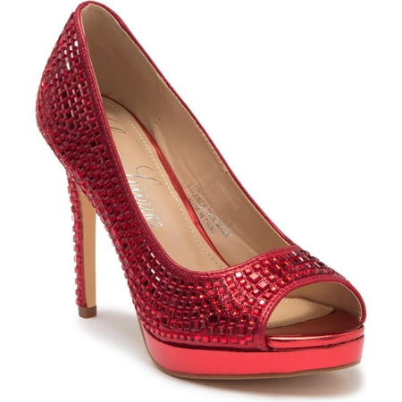 

Lauren Lorraine Candie Red Crystal Embellished Peep Toe Platform Formal Pump (9 Red)
