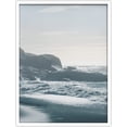 thumbnail image 1 of PixonSign Framed Wall Art Print Sea Waves Crashing on Rock Formations Nature Ocean Photography Realism Nautical Landscape Relax/Calm Blue Duotone for Living Room, Bedroom, Office - 12"x16" WHITE, 1 of 6