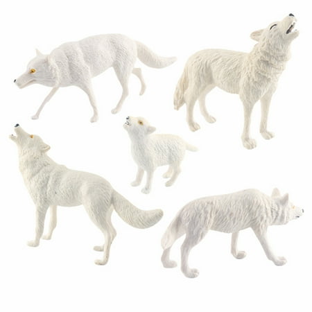 5 Pcs Realistic White Wolf Animal Figure Toy Set Simulation Model Desktop Decor Sandbox Educational Play For Kids