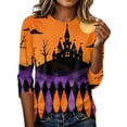thumbnail image 5 of Womens 3/4 Sleeve Crew Neck Halloween T Shirts Shirts Thanksgiving Autumn Graphic Tee Tops Light Purple S, 5 of 7