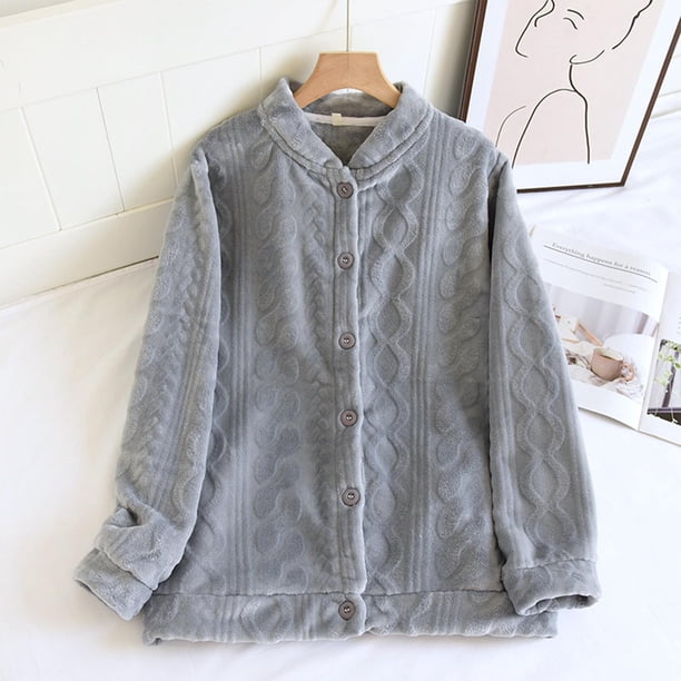 Pijama de manga larga para mujer, color liso, cuello en V, manga larga, elástico, de poliéster