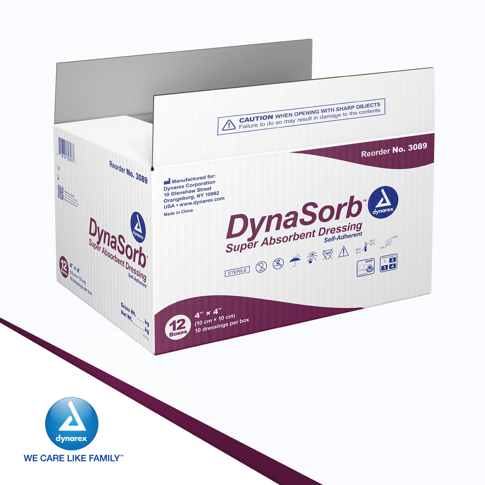 Dynarex DynaSorb Super Absorbent Dressings, Sterile Wound Care, Soft & Absorbent, Multi-Layered, One-Piece, Waterproof, Self-Adhering, 4” x 4”, 1 Case of 120 Super Absorbent Dressings