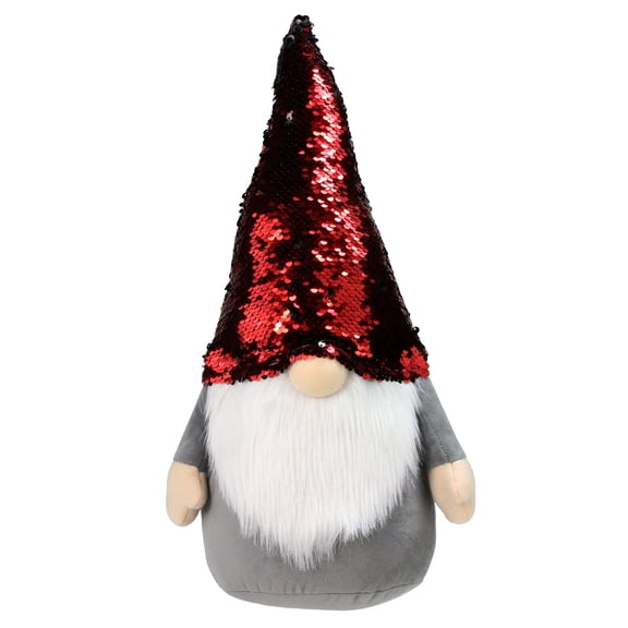 Northlight Gnome with Flip Sequin Hat Christmas Figure - 18" - Red and Gray