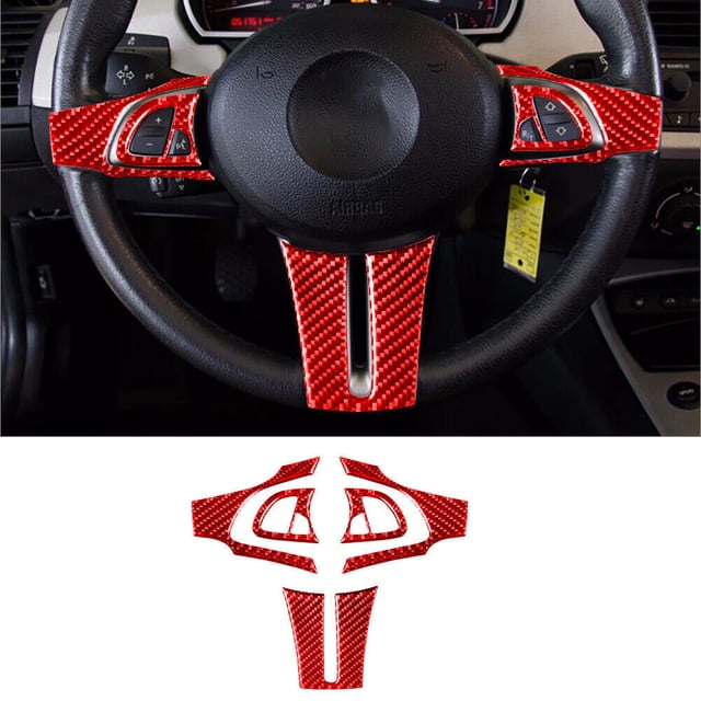 Real Bright Soft Car Interior Carbon Fiber Sticker Decoration5Pcs Red Carbon Fiber Steering Wheel Kit Cover For BMW Z4 E85 2003-2008Auto Car Protection Interior Accessories