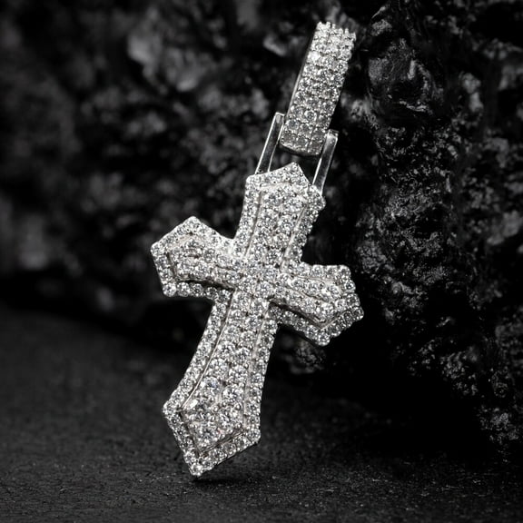 Men's VVS Moissanite White Gold 925 Sterling Silver Cross Pendant