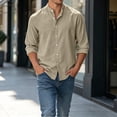 thumbnail image 6 of JTSRKL Mens Linen Cotton Button Down Shirts Long Sleeve Mock Neck Banded Collar T-Shirts Retro Summer Beach Vacation Pocket Tops, 6 of 8