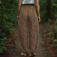 thumbnail image 5 of Nestiefly Linen Capri Pants for Women Drawstring Baggy Summer Beach Capris Pants for Women Breathable Relaxed-Fit Trousers with Pockets Coffee S, 5 of 7