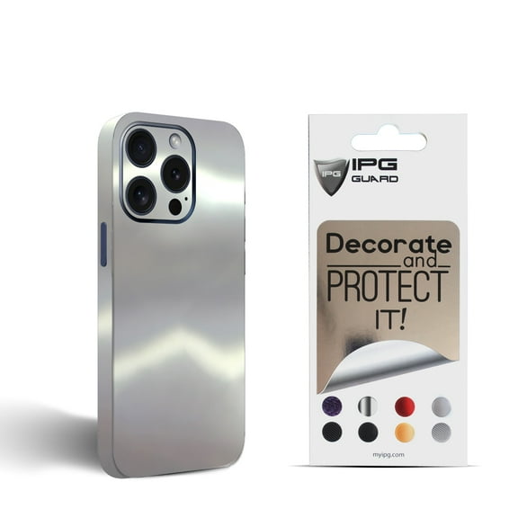 IPG Compatible with iPhone 15 Pro Max Decorative Carbon Fiber Vinyl Back and Sides Full Protection Anti Scratch Skin Guard - 3D Surface - Easy to Install for 15 Pro Max (Silver Chrome)