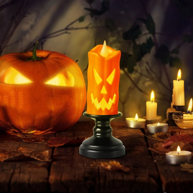 ICQOVD 2024 New Halloween Horror Decorations LED Electronic Pumpkin Skull Candlestick Light Decorative Prop Light Candlestick