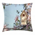 thumbnail image 1 of Almond Blossom Throw Pillow Cushion Cover, Little Birdhouse on Cherry Blossom Tree Branch Springtime Sakura Blooming, Decorative Square Accent Pillow Case, 18" X 18", Multicolor, by Ambesonne, 1 of 2