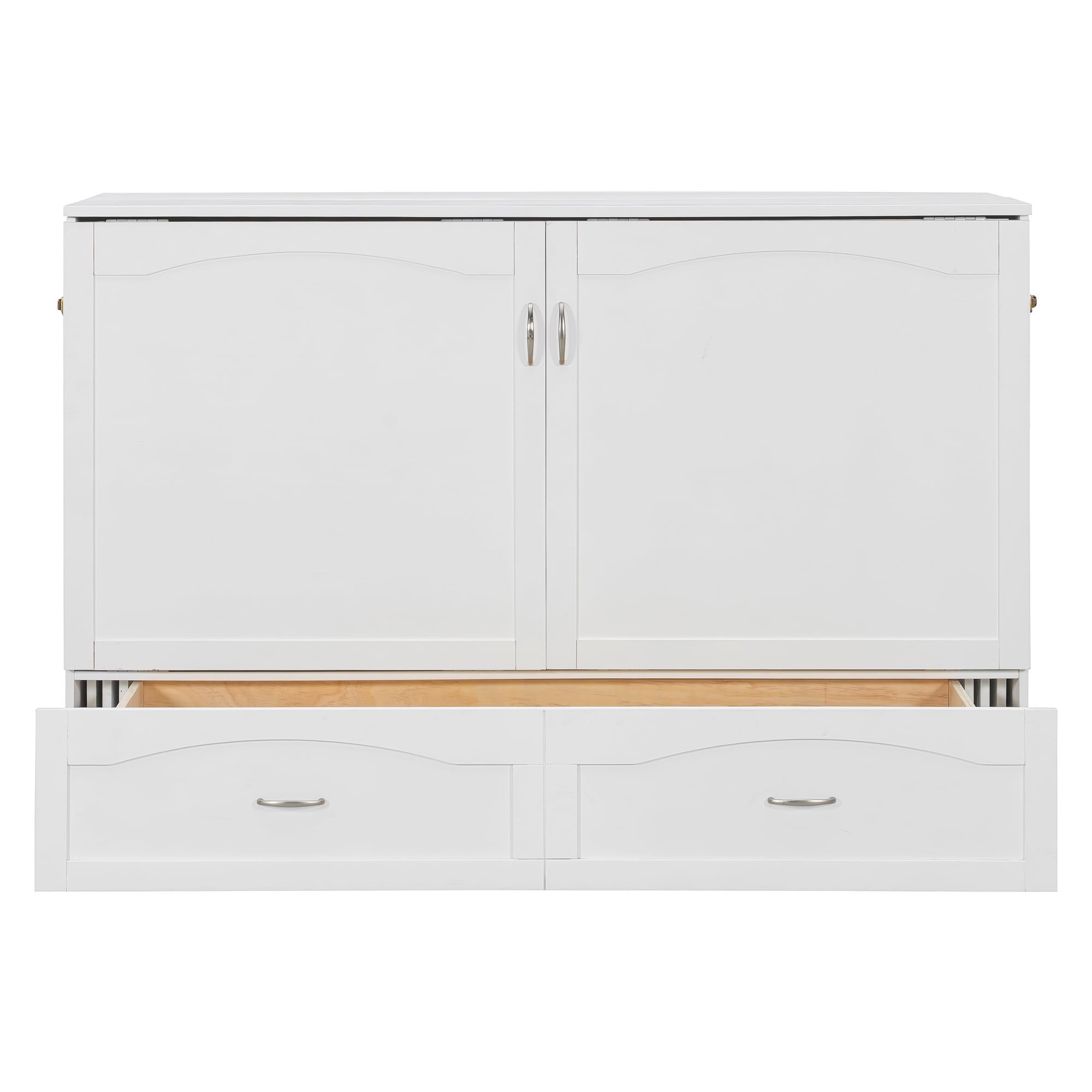 Mintazer Queen Size Murphy Bed with Drawers & Charge Station, Foldable Cabinet Wall Bed for Guest Room Home Office Small Apartment, White