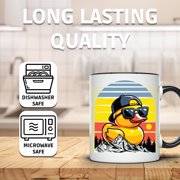 Cool Retro Duck Mug - Unique Rubber Duck with Sunglasses - Fun Animal Mug Gift Idea - 11 Ounce Black Rim Handle Novelty Coffee Cup - WMUG1712-BLK
