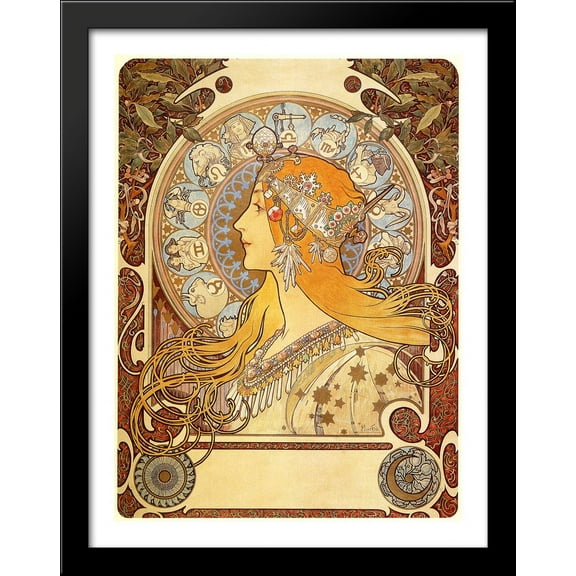 Zodiac 28x36 Large Black Wood Framed Print Art by Alphonse Mucha
