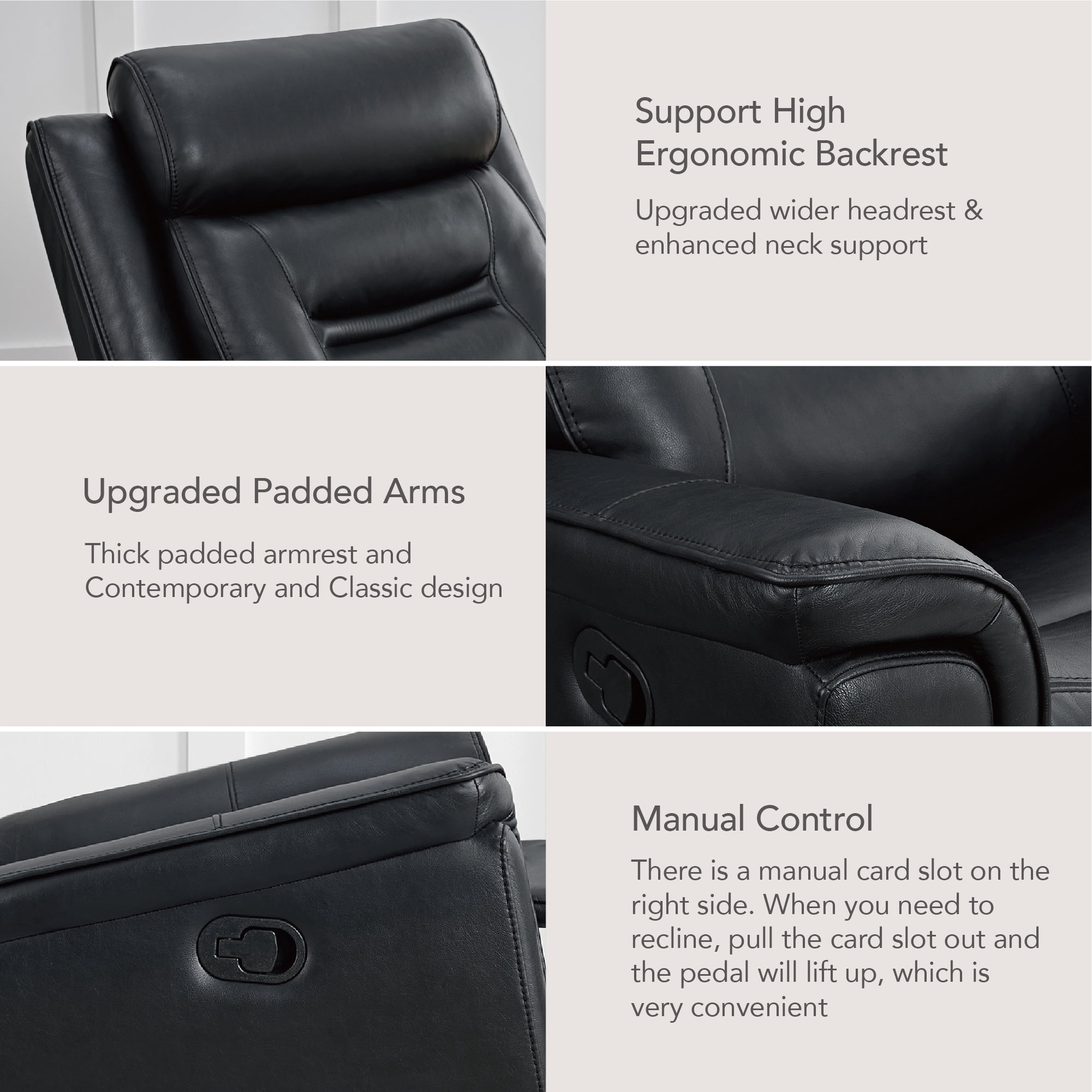 CHITA Recliner Chair for Adults Swivel Rocker Recliner for Living Room Faux Leather Home Theater Seating, Black