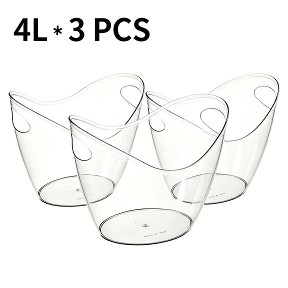 3PCS Clear Plastic Beverage Bucket, Large Capacity Drink Cooler for Champagne, Soda, RV Fridge, Outdoor Parties and Bars