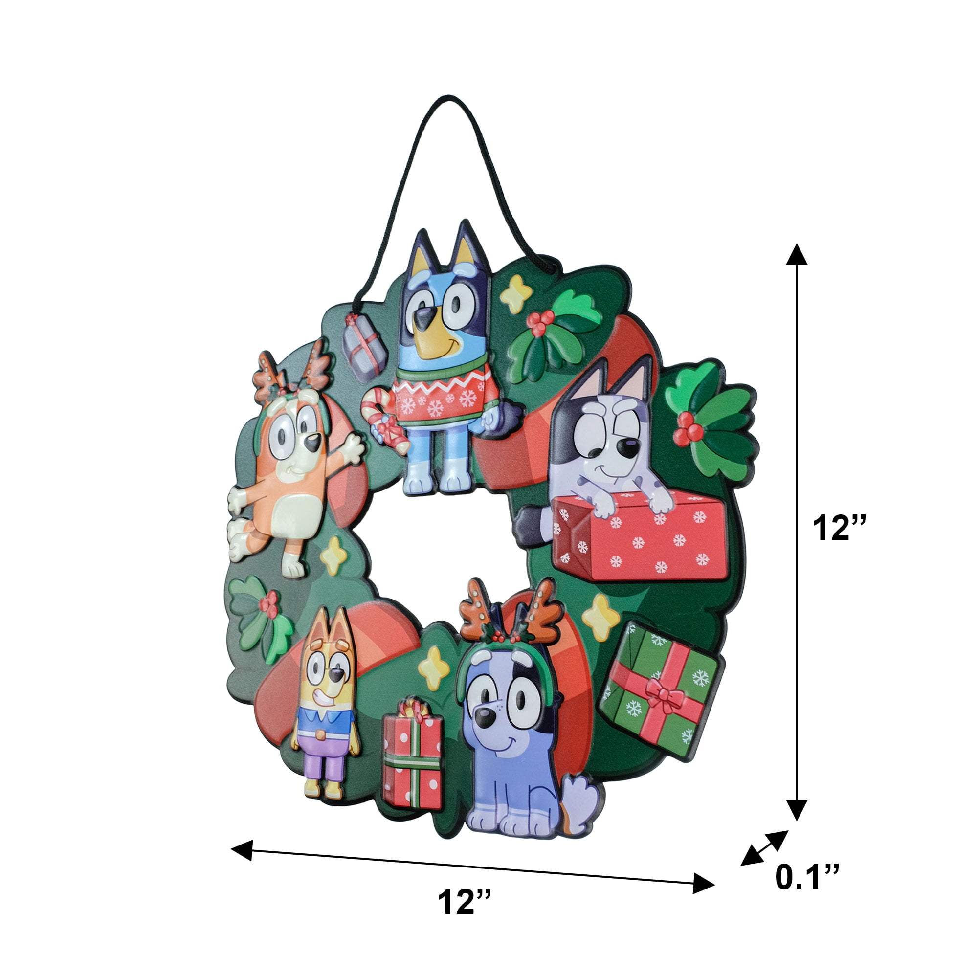 Bluey 12.5 inch Metal Christmas Wreath Featuring Merry Family Characters
