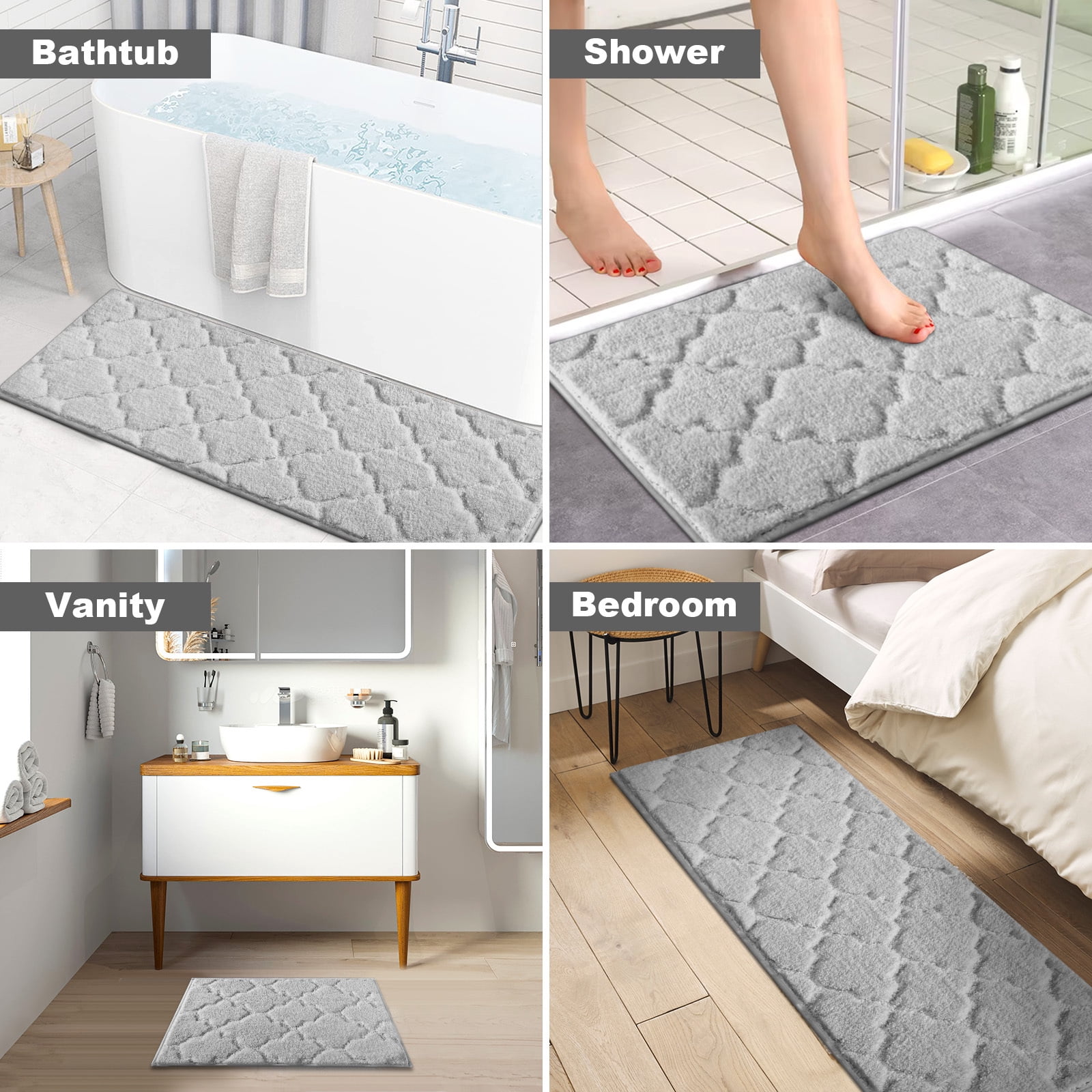 Findosom Bathroom Rugs Sets 4 Pcs with Toilet Lid Cover,U-Shaped Contour Toilet Mat,Non-Slip Machine Washable Absorbentb Rugs and Mats for Bathroom Floor Mats Microfiber Shaggy Bath Rug,Gray
