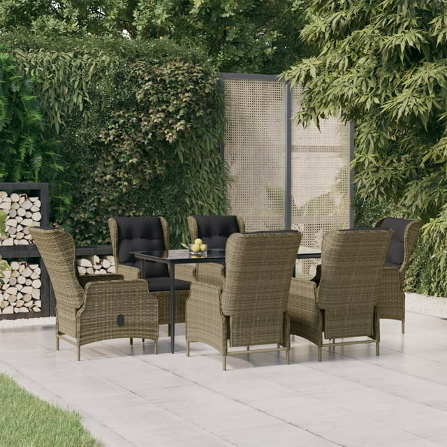 vidaXL Ensemble de Salle à Manger de Jardin 7 Pcs en Rotin Poly Brun