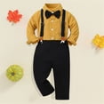 thumbnail image 2 of zuwimk Toddler Baby Boy Fall Outfit Gentleman Formal Long Sleeve Bowtie Dress Shirt Suspender Pants 2Pc Suit Clothes Set(2-3 Years,Yellow), 2 of 8