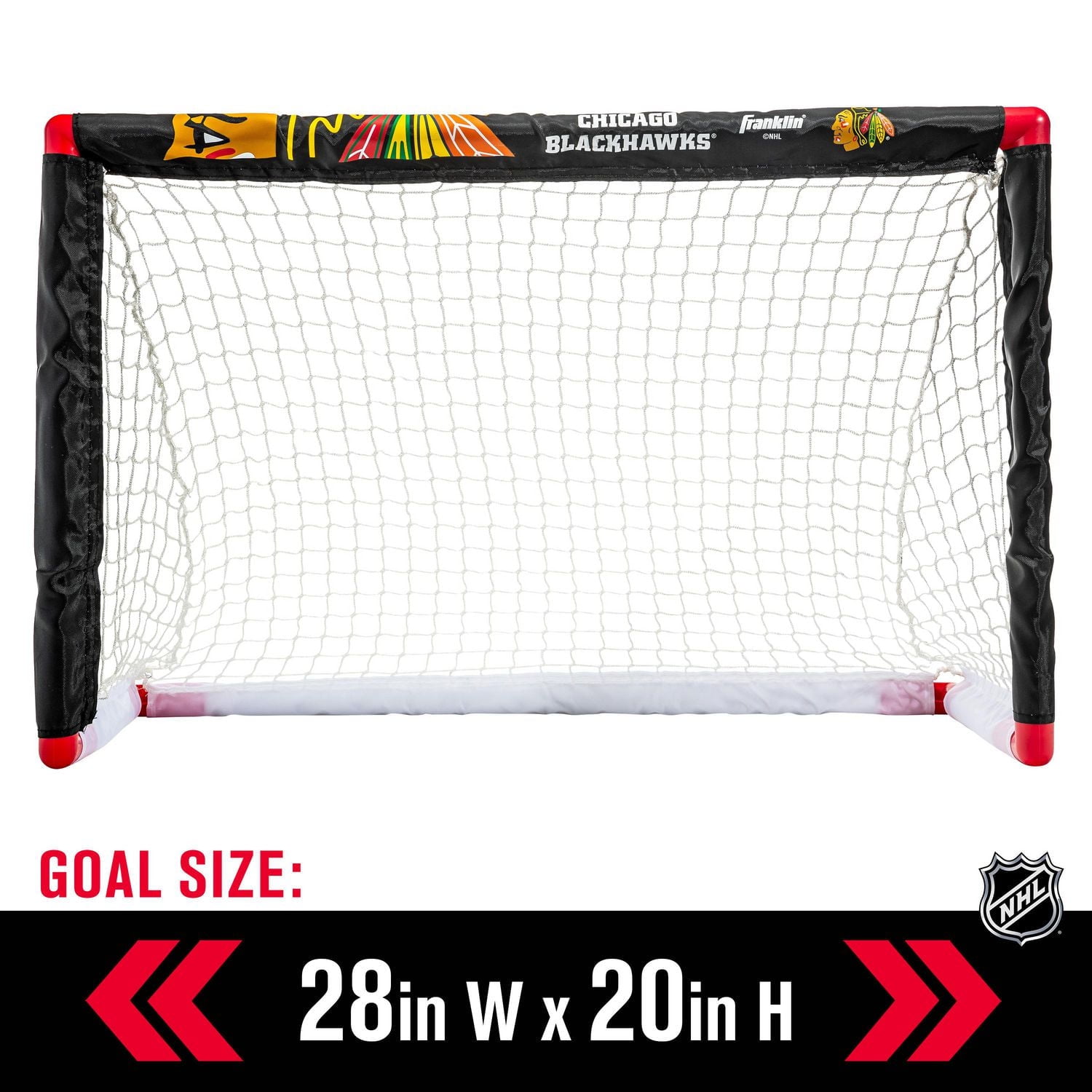 Franklin Sports NHL Blackhawks Mini Hockey Set - Kids Indoor Knee Hockey Goal, Ball, 2 Mini Hockey Stick Combo Set