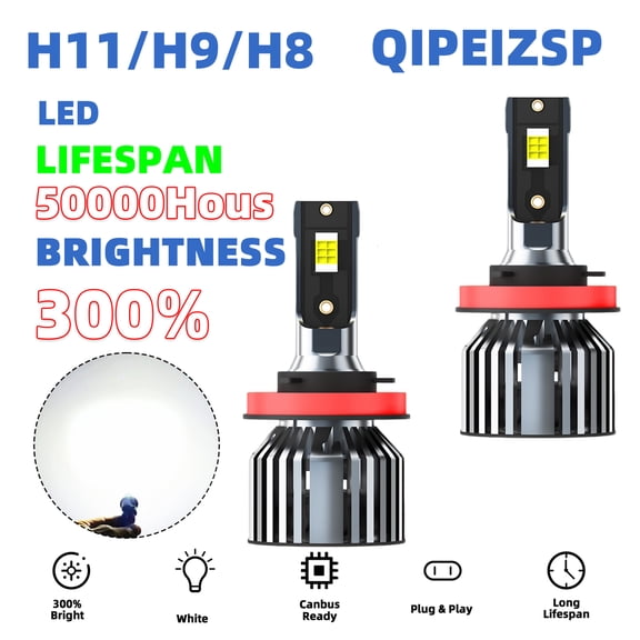 QIPEIZSP Fit for Honda Element 2007-2008 h11 LED Headlight Bulbs High/Low Beam Cold White 6500K Bright,Plug And Play,Pack of 2