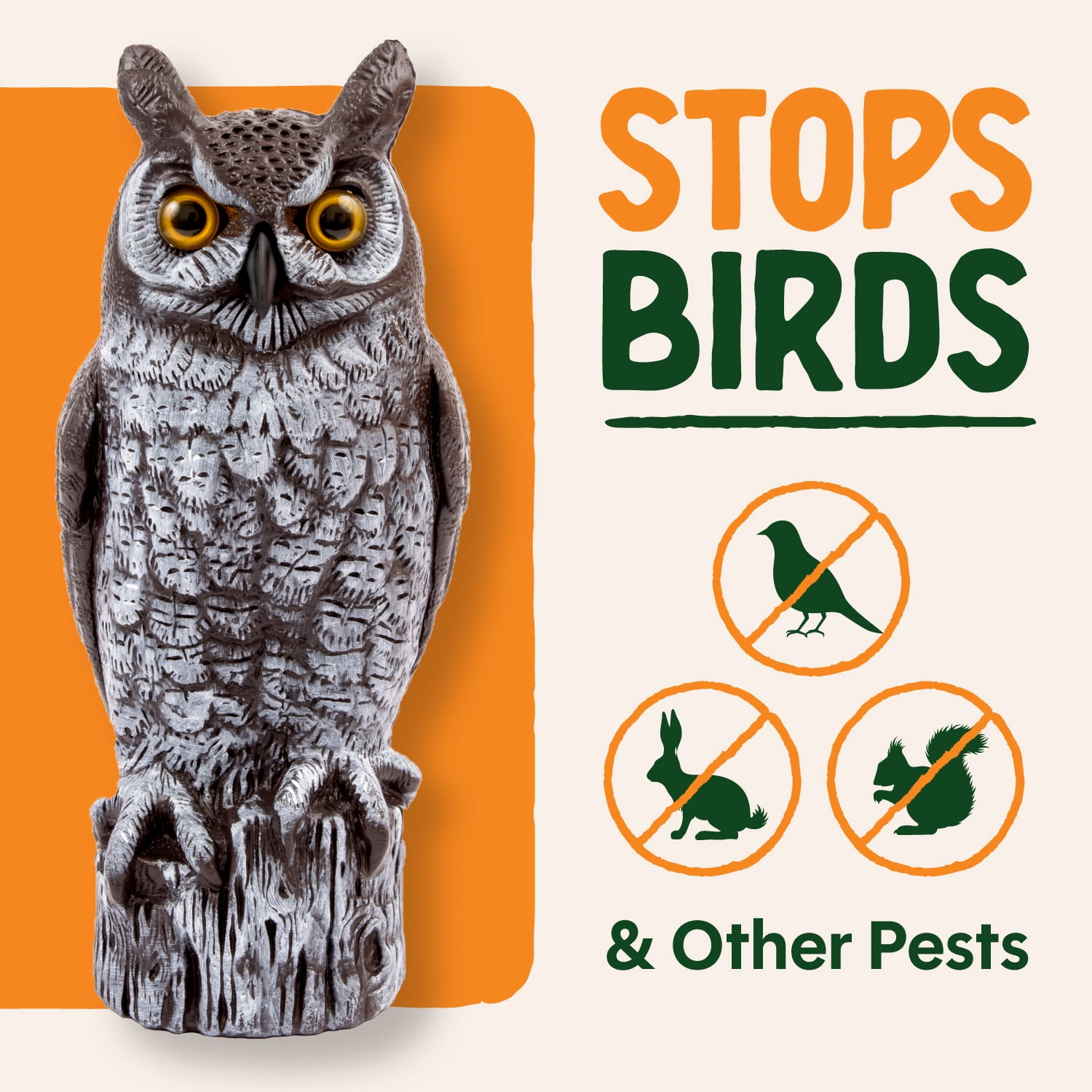 Dalen Fake Owl Decoy to Scare Birds Away from Gardens, Rooftops, and Patios - Scarecrow Provides Chemical-Free Pest Control - Safe and Humane, 16" Great Horned Owl