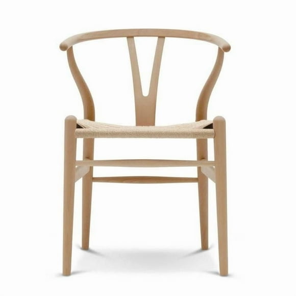 Take Me Home Classic Wishbone Replica Dining Chair, Natural Wood with Arms.