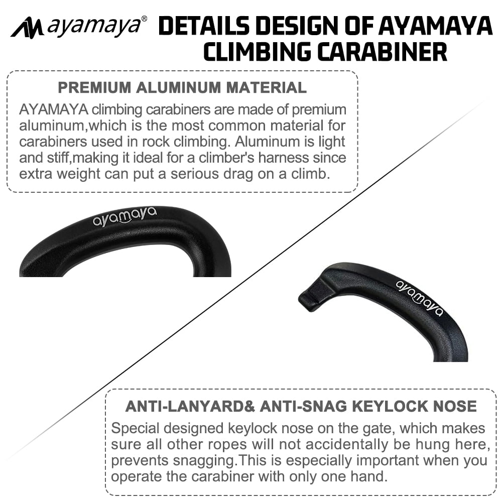 3PACK AYAMAYA Climbing Carabiner, Aluminum D Ring Locking Clip Hook, Screw Locking Screwgate Carabiners,Screw Lock Hook for Traveling Camping (Black)