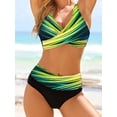 thumbnail image 3 of Sexy Stripe Bikini Women Cross Front Gradient Printed Swimsuit Triangle Swimwear Female Padded Bathing Suit High Waist Beachwear, 3 of 7