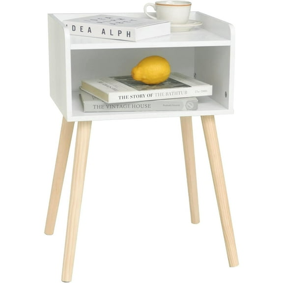 White Nightstand, Small Bed Side Table for Small Spaces,Mid Century Modern Nightstand End Table with Storage and Solid Wood Legs for Bedroom Living Room(White)