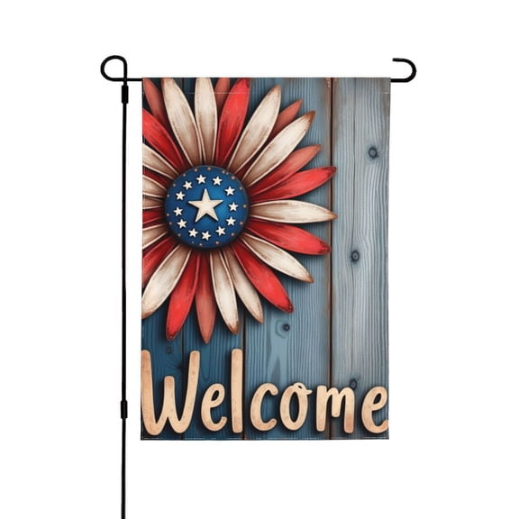 American Flag Daisy Welcome Garden Flag 12x18 Inch Double Sided – Patriotic Floral Outdoor Yard Decoration For Porch, Lawn & Patio