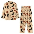 thumbnail image 4 of Suhoaziia Halloween Witch Broomstick Women Nightwear Pajama Sets Softness Full-length Long Sleeve Tops with Pants Daily Wear Size 4XL Print Graphic Button Novelty Tracksuit, 4 of 6