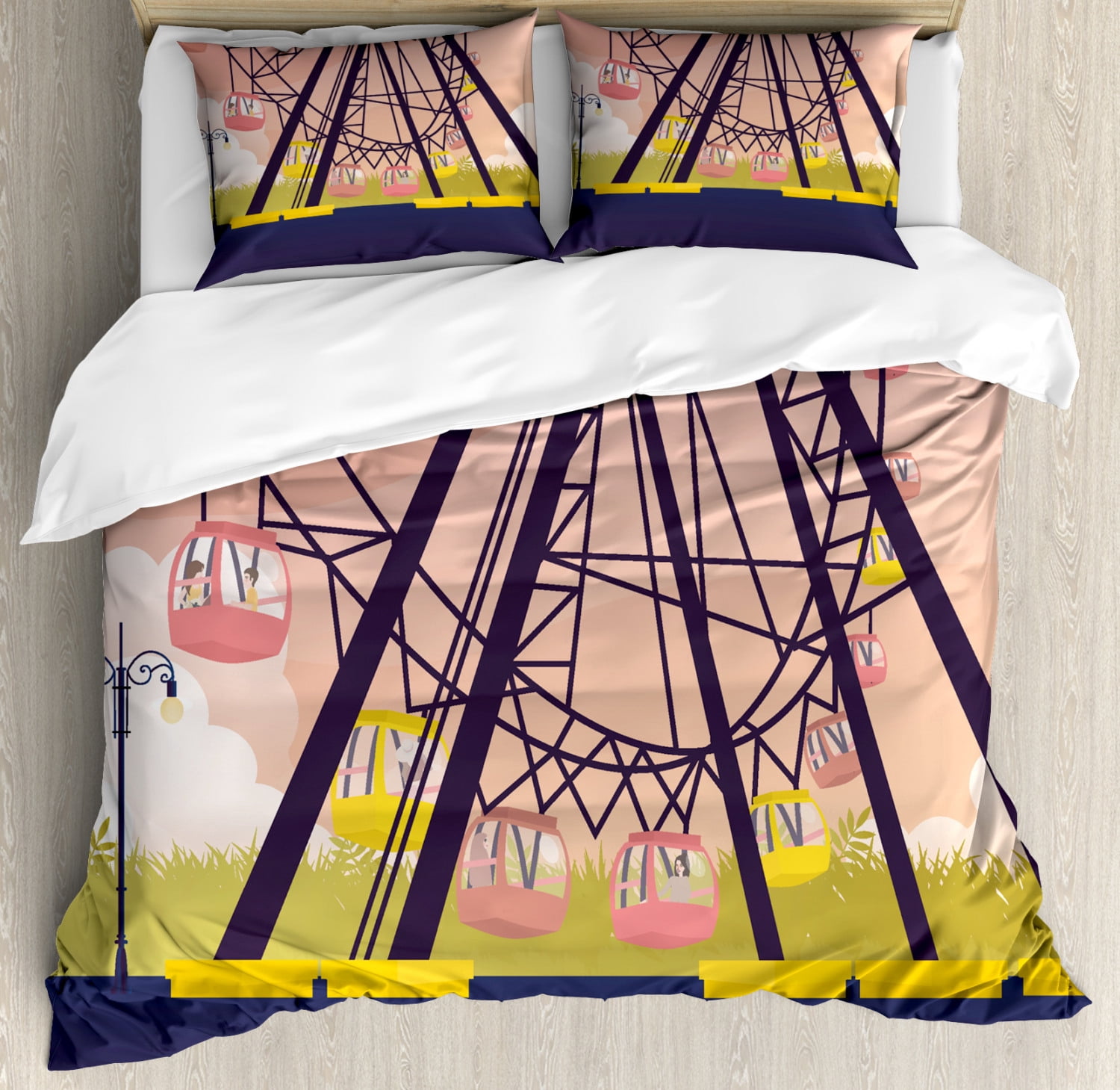 Ferris Wheel Duvet Cover Set King Size, Colorful Cartoonish Style ...