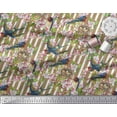 thumbnail image 3 of Soimoi Japan Crepe Satin Fabric Bird,Stripe & Periwinkle Floral Decor Fabric Printed Yard 42 Inch Wide, 3 of 3