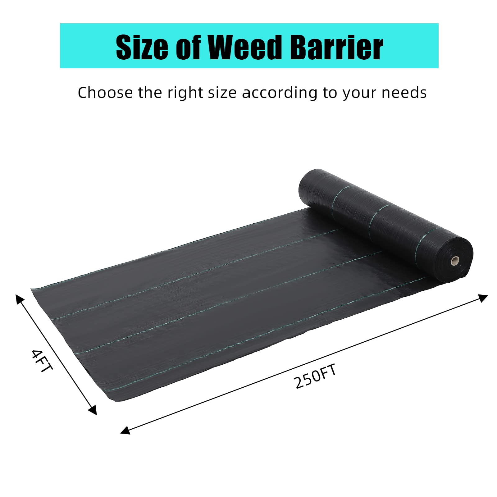 Wisykoke 4 ft x 250 ft Weed Barrier Landscape Fabric Heavy Duty, 5 oz Ground Cover Weed Block Gardening Mat, Easy Setup & Superior Weed Control, for Erosion Control, Weed Barrier