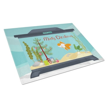 Carolines Treasures CK4514LCB Oranda Red Cap Goldfish Merry Christmas Glass Cutting Board Large, 12H x 16W, multicolor