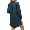 thumbnail image 4 of Sevevn Women's Stand Collar Button Down Denim Shirt Dress Long Sleeve Chest Patch Pocket Side Split Loose Casual Mini Jean Dress Dark Blue S, 4 of 9