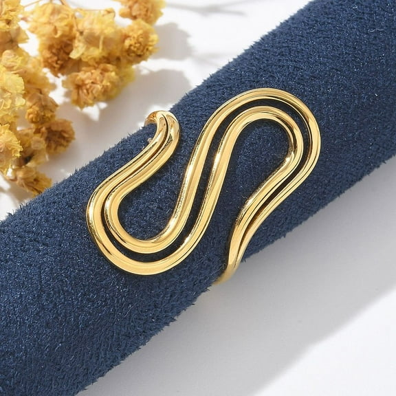 3pcs 304 Stainless Steel S-shaped Open Cuff Rings for Women golden 31.5mm Adjustable