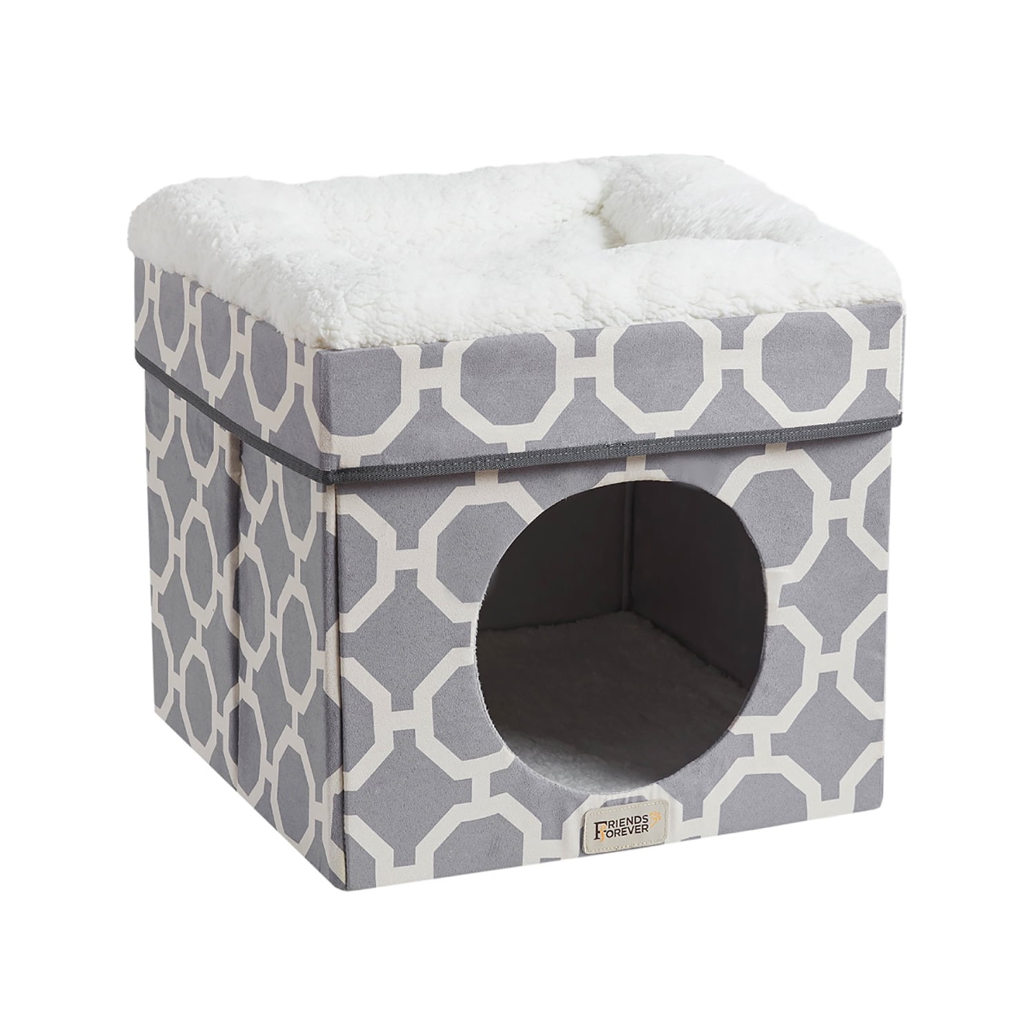 Pefilos 14" Pet House for Indoor Cats and Small Dogs, Collapsible, Living Room Ottoman Cat Condo, Gray Pefilos 14" Pet House for Indoor Cats and Small Dogs, Collapsible, Living Room Ottoman Cat Condo, Gray