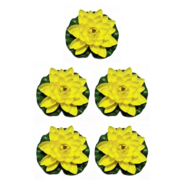 QualitChoice Artificial Lotus Replacement Simulation Outdoor Garden Park Pond Pool Photography Fake Water Flower Decor Yellow 5PCS