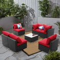Zenova Rattan 2 or 7piece Wicker Sofa Conversation Set Outdoor Patio Seating Sofa Set Red2 7