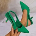 thumbnail image 2 of Women's Slingback Pointed Toe Kitten Heel Dress Pumps Low Heel Shoes Comfortable Slip On Wedding Party Bridal Shoes Green 39, 2 of 6